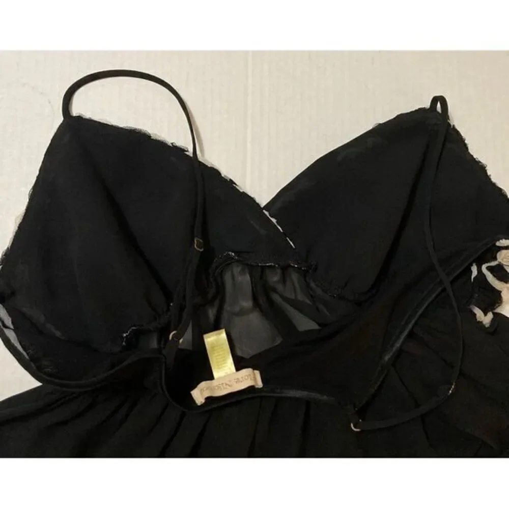 FLORA NIKROOZ Size L Black Floral Embellished Chemise‎ Gown